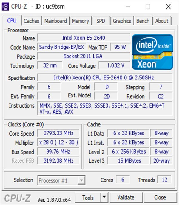 سی پی یو سرور اچ پی Intel Xeon E5-2640 v1